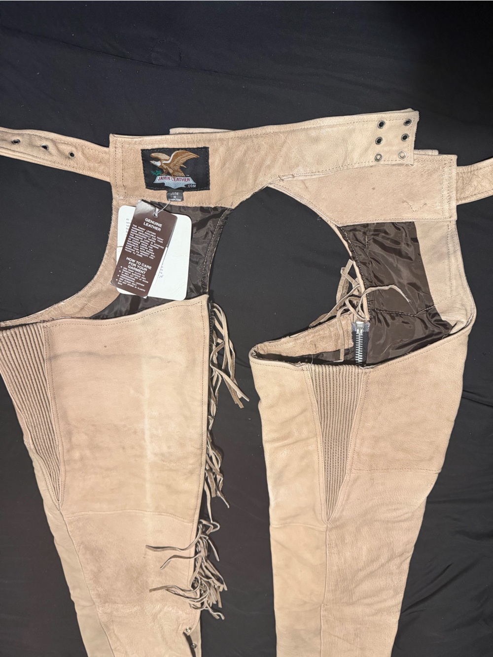 Women’s Suede Boot-Cut Chaps in Tan